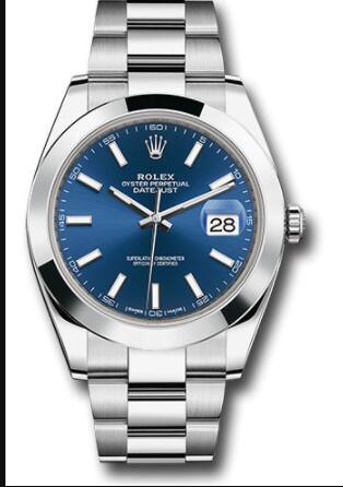 Replica Rolex Steel Datejust 41 Watch 126300 Smooth Bezel Blue Index Dial Oyster Bracelet - Click Image to Close